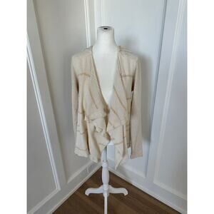 Lucky Brand Womens Beige Hooded Draped Open Front Cardigan Sweater Size Large